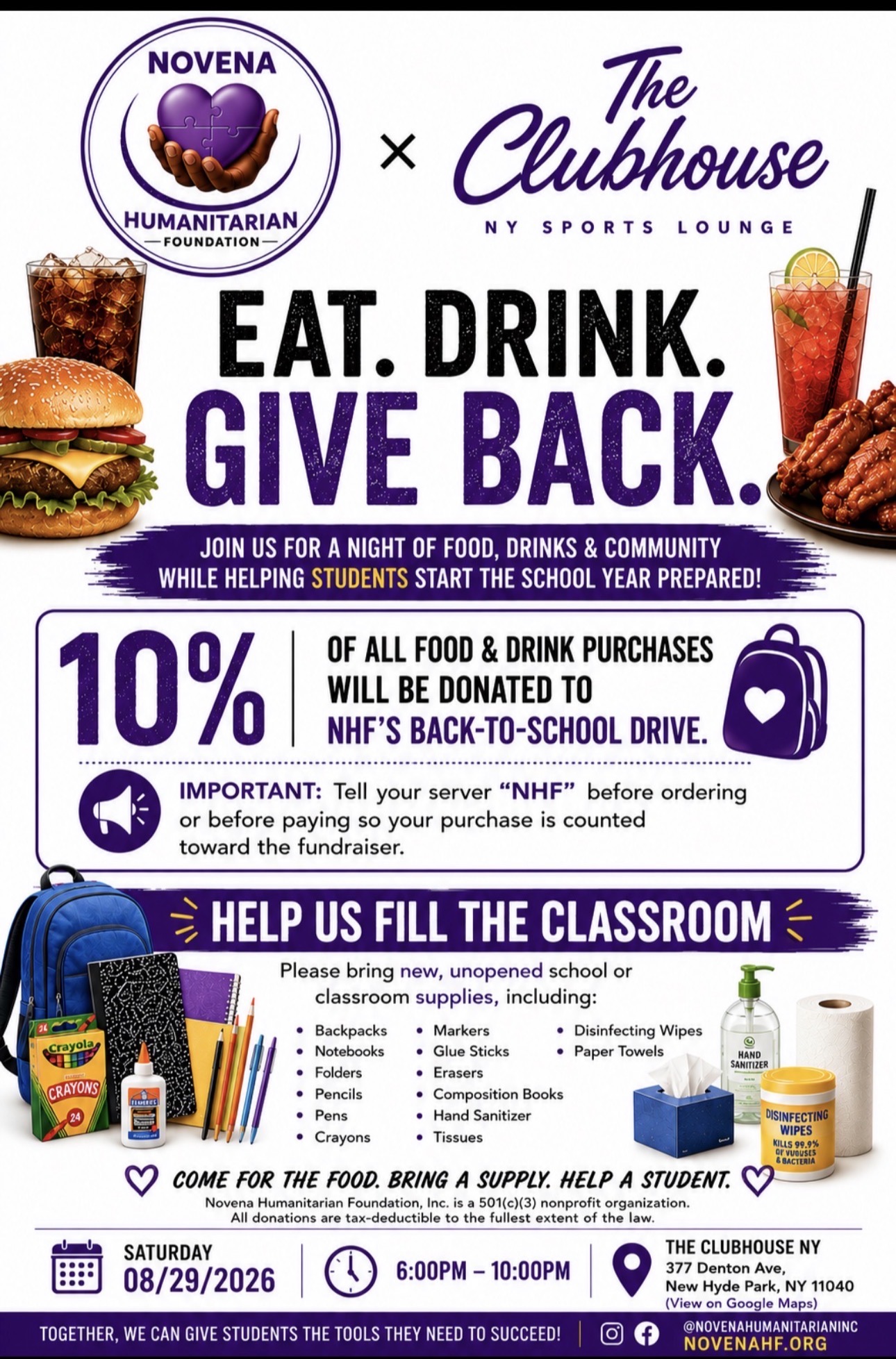 NHF × The Clubhouse  Eat. Drink. Give Back.